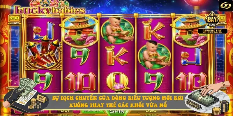 Sự dịch chuyển của dòng biểu tượng mới rơi xuống thay thế các khối vừa nổ Sự dịch chuyển của dòng biểu tượng mới rơi xuống thay thế các khối vừa nổ
